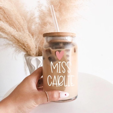 Personalized Heart Iced Coffee Glass